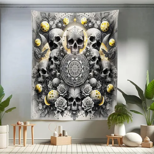 Vista 110 de Ambesonne Tapiz bohemio, diseño floral de bruja, luna y mariposa con adornos de mandala, decoración de tela para colgar en la pared para dormitorio