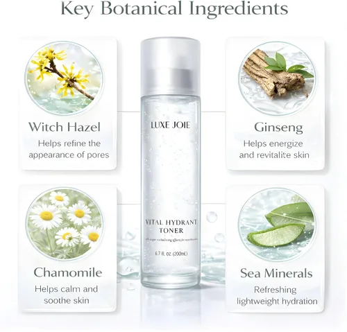 Vista 5 de LuxeJoie Tónico de gel hidratante para la cara – Aloe y tónico facial botánico para pieles sensibles, tónico facial hidratante ligero y no pegajoso
