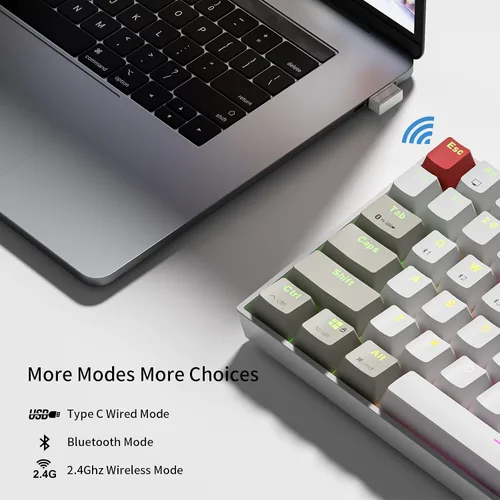 Vista 2 de Newmen GM840 75% teclado inalámbrico Bluetooth2.4Gcable compacto 84 teclas, teclado mecánico intercambiable en caliente, retroiluminado RGB, teclado
