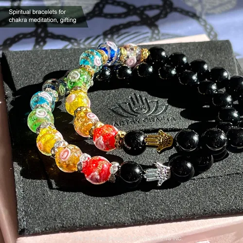 Vista 6 de ARTSY Crafts - Cuentas de luciérnaga que brillan en la oscuridad + pulseras de chakras con cuentas de ágata y piedra amatista, cuentas de vidrio