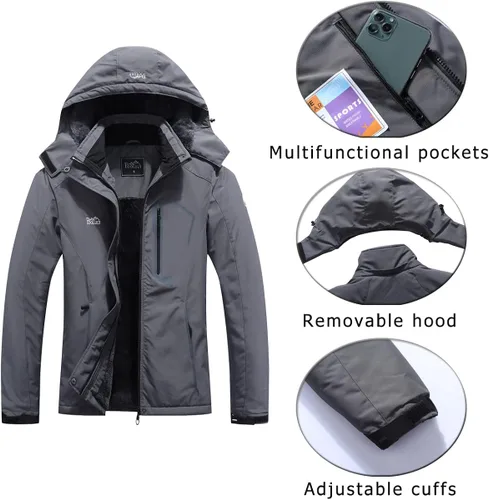Vista 6 de Pooluly - Chaqueta de invierno para esquísnowboard para mujer, con capucha, impermeable, rompeviento
