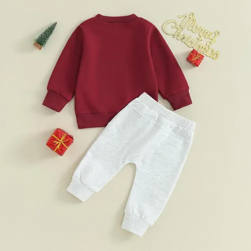 Vista 4 de Foidiccx Conjunto de ropa de Navidad para bebé, niño, niña, mi primera Navidad, sudadera y pantalones deportivos