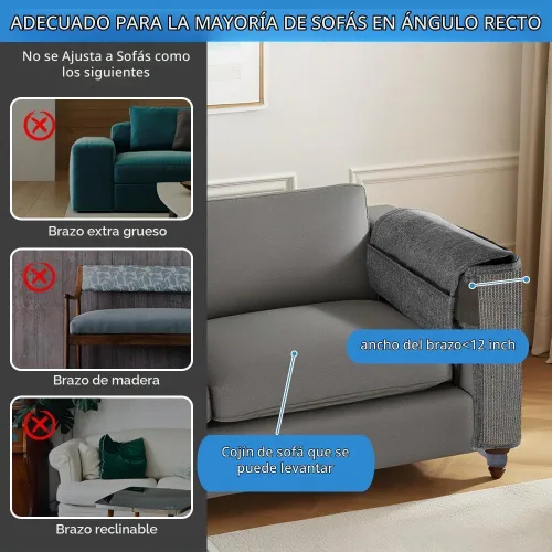 Vista 6 de NATUYA Protector de sofá de muebles para arañazos para gatos, almohadilla rascador grande de sisal para gatos, protector de brazo de esquina Gris