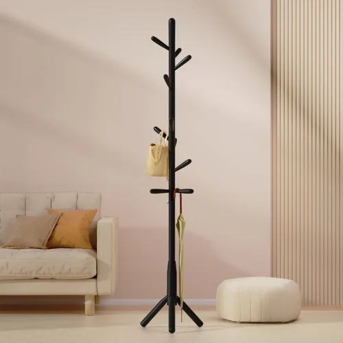 Vista 5 de Perchero de madera maciza, perchero independiente en forma de árbol con 11 ganchos, poste principal de 1.6 pulgadas de diámetro para ropa, soporte