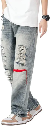 Vista 2 de PARVENZA Pantalones de mezclilla clásicos para hombre, pantalones rectos