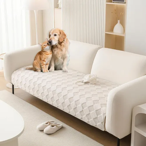 Vista 34 de HANDONTIME Funda de sofá de algodón suave apta para mascotas, elegante funda de sofá para mascotas con bordado, protector de sofá para perros