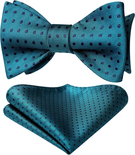 Vista 103 de HISDERN Pajaritas para hombre, diseño de lunares, corbatín y bolsillo cuadrado, clásico, esmoquin de negocios, boda, pajaritas, pañuelo