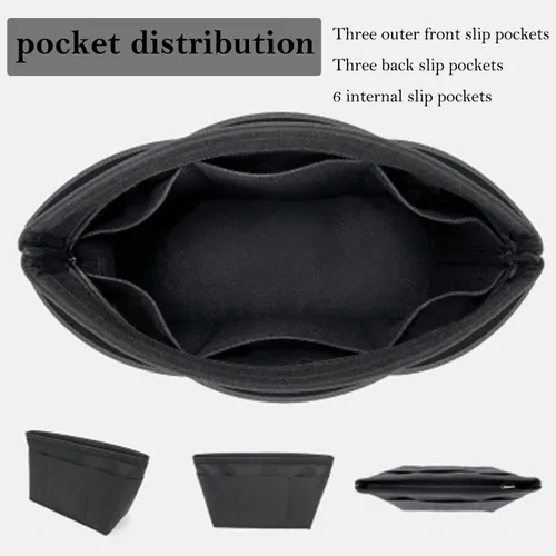Vista 2 de Organizador de bolso, organizador de bolsa de mano, organizador de bolsa de fieltro con 12 bolsillos, compatible con bolsa, bolsos (negropequeño)