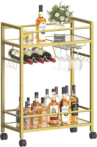 Vista 11 de Carrito de Servicio para Bar Doméstico, Carrito de Servicio con Ruedas y Mango, Carrito de Cocina Rodante de 3 Niveles, Carrito para Microondas