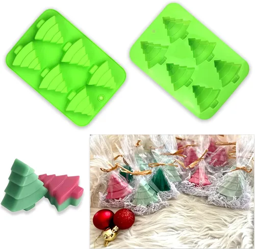 Vista 6 de 2 moldes de silicona para árbol de Navidad, 6 cavidades antiadherentes para árbol de Navidad, moldes para pastel de chocolate, para hacer dulces
