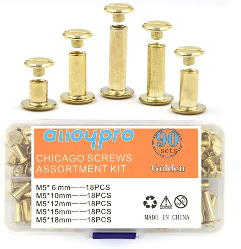 Vista 8 de Juego de 50 tornillos dorados para encuadernación Chicago, kit surtido de remaches de uñas, botón de Chicago, decoración de cuero, encuadernación
