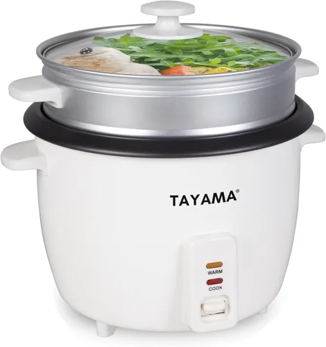 Vista 5 de Tayama Arrocera con bandeja de vapor 3 tazas, color blanco (RC-03R)