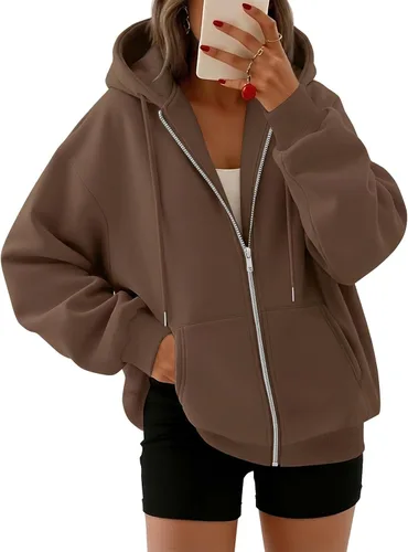 Vista 22 de Trendy Queen - Sudaderas con capucha y cremallera para mujer, sudaderas de gran tamaño, trajes de moda de otoño, chaquetas informales, ropa