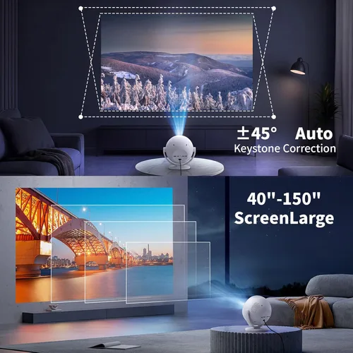 Vista 6 de Mini proyector, proyector portátil 4K ayuda 1080P y altavoz de 5W Redonda