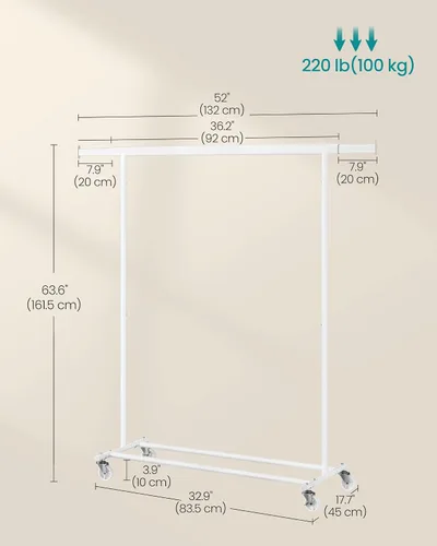 Vista 6 de SONGMICS Perchero con ruedas, resistente, capacidad de carga de 220 lb