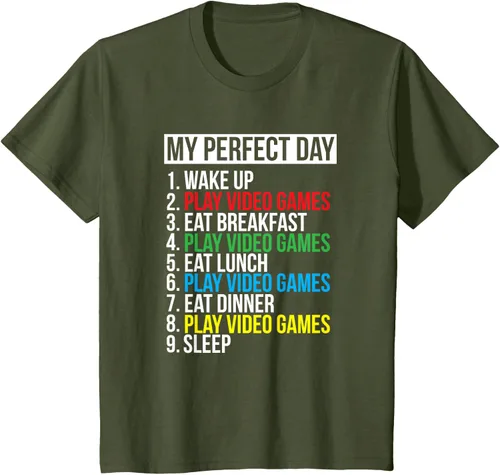 Vista 11 de My Perfect Day" - Camiseta negra de ajuste clásico, cuello redondo, manga corta, poliéster y algodón, Negro