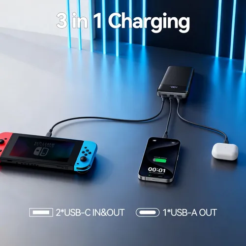 Vista 4 de Cargador portátil, banco de energía delgado de 10000mAh, cargador de teléfono portátil de 22.5W PD QC con carga rápida de 3 salidas y 2 entradas