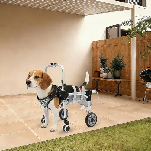Vista 3 de Silla de ruedas ajustable para patas traseras, cochecito de perro de 4 ruedas con asa, silla de ruedas ligera para mascotas discapacitadas, patas