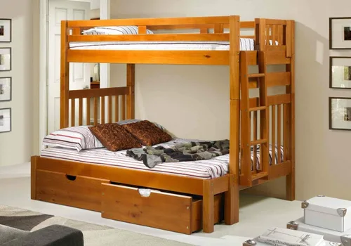 Vista 12 de Donco Kids 120-3-TTWH_505-W - Litera estilo misión con dos cajones debajo de la cama Capuchino oscuro
