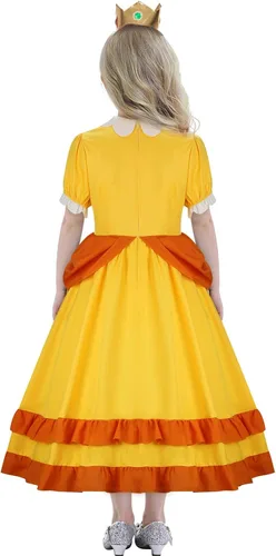 Vista 3 de Disfraz de princesa melocotón y margarita para niños, disfraz de corona para niñas, disfraz de Super Brothers Pincess Halloween Cosplay Party Dress