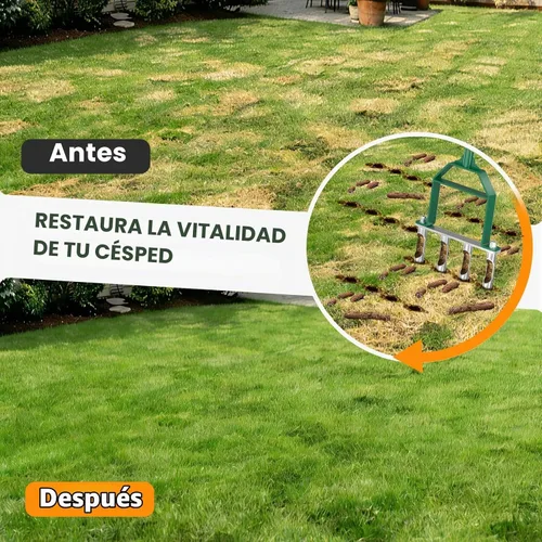 Vista 8 de Suntee Herramienta aireadora de césped, herramienta de césped con núcleo manual con 4 dientes huecos de acero inoxidable, altura ajustable
