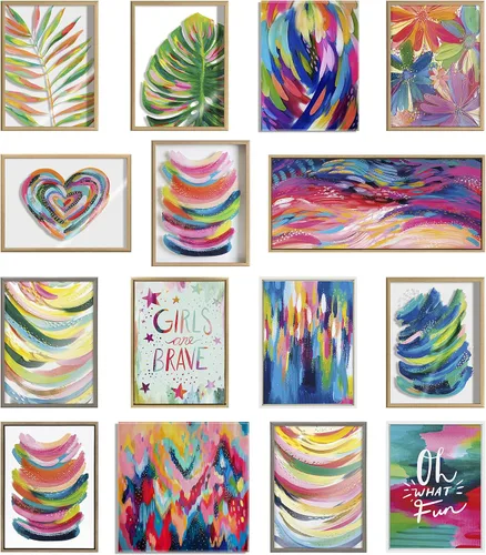 Vista 4 de Kate and Laurel Sylvie Brushstroke - Juego de 100 lienzos abstractos brillantes y 2 enmarcados para pared, juego de 3 piezas, 16 x 20 pulgadas y 23