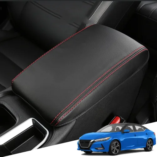 Vista 102 de Great-luck Funda de cuero para consola central, almohadilla para reposabrazos, accesorios de cubierta de caja (costuras rojas) para BMW X1 2023 2024
