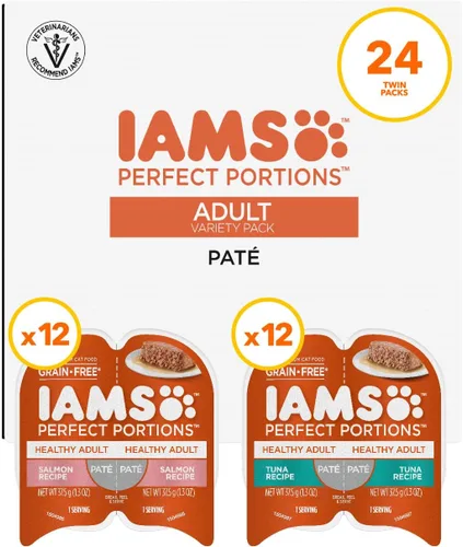 Vista 14 de IAMS Perfect Portions - Paté de comida húmeda para gatos adultos saludables, sin granos, receta de pollo, 2.6 onzas, bandejas gemelas fáciles