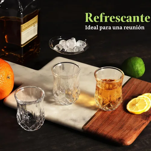 Vista 6 de QUAFFER Vasos de chupito (juego de 6) – Elegantes vasos de chupito con patrón de diamante de 1.75 onzas – Vasos clásicos de whisky vodka tequila