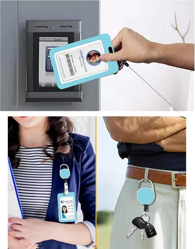 Vista 2 de Cordones azul bebé para llaves Portador de Insignias, Carrete de Insignias Retráctil con Clip de Mosquetón y Cordón Desmontable, Linda Tarjeta