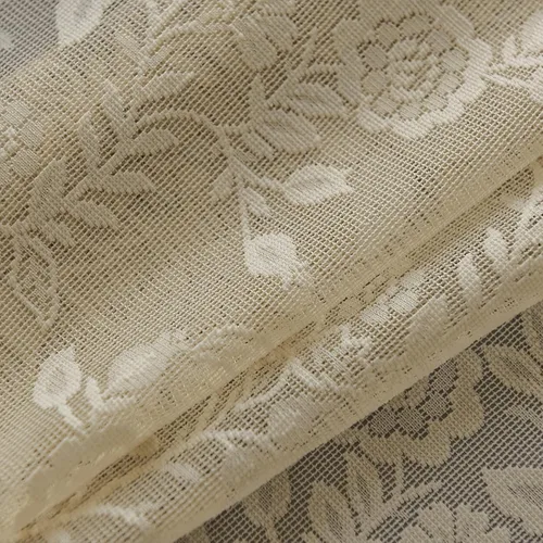 Vista 8 de FINECITY 2 paneles de cortinas de encaje beige de 36 pulgadas de largo con hojas florales rústicas, cortinas cortas y transparentes para ventana