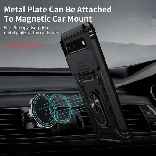 Vista 2 de Funda para Google Pixel 6 con cubierta para lente de cámara, protector de pantalla HD, protección contra caídas de grado militar de 10 pies, soporte
