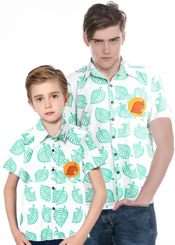 Vista 2 de YuDanae Camisa unisex para cosplay, disfraz de manga corta, con botones, para adultos, niños, hombres, mujeres, niñas y niños