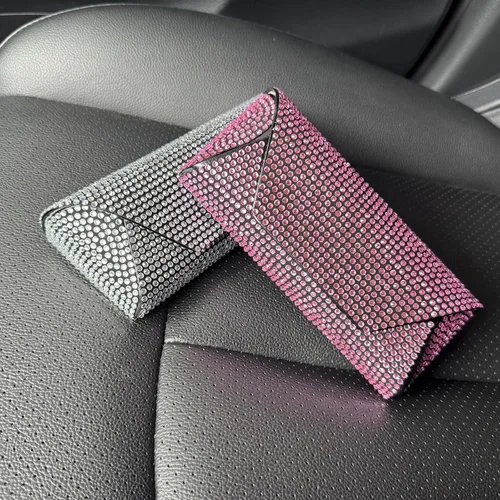 Vista 7 de Bling Eyeglass Case for Women, PU Leather Hard Shell Glasses Case with Rhinestones, Sparkly Sunglasses Case Gift