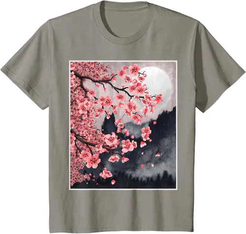 Vista 33 de Sakura - Camiseta japonesa de cerezo en flor japonesa, Negro, S