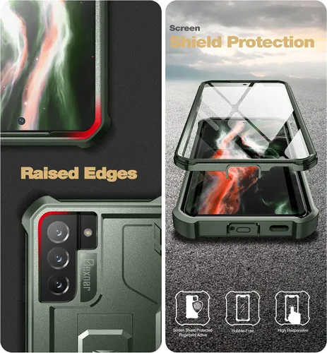 Vista 7 de Dexnor Funda para Samsung Galaxy S21 FE, [protector de pantalla y soporte integrados] Protección de grado militar resistente a prueba de golpes