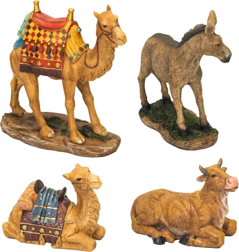 Vista 3 de Three Kings Gifts - Camellos, burro y buey, base inferior plana de Polystone para estabilidad, decoración del hogar, juegos y figuras de belén