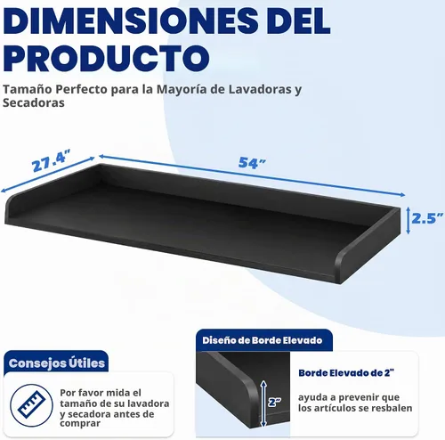 Vista 3 de Royxen Encimera de lavandería de madera maciza, encimera para todas las lavadora y secadora de carga frontal, espacio adicional para lavandería Negro