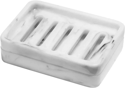 Vista 8 de Shinowa Jabonera de cerámica, soporte doble para jabón con drenaje, jabonera autodrenante de porcelana, soporte para jabón en barra para ducha