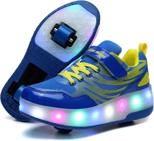 Vista 7 de Wooowyet - Tenis con ruedas y luces LED para niños y niñas, con ruedas, USB recargable, cierre de gancho y bucle
