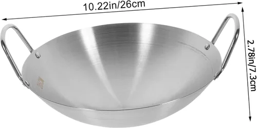 Vista 2 de DECHOUS Wok de camping antiadherente de acero inoxidable, 11 pulgadas de diámetro, doble mango, diseño de fondo redondo que atrapa el calor