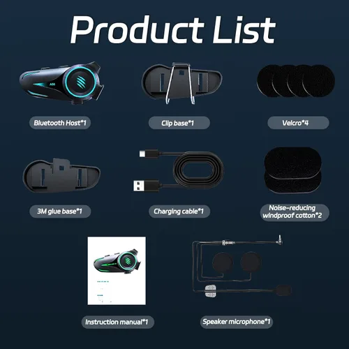 Vista 8 de Casco de motocicleta Bluetooth con altavoz para casco de exterior, con cancelación de ruido, auriculares inalámbricos Bluetooth ultrafinos
