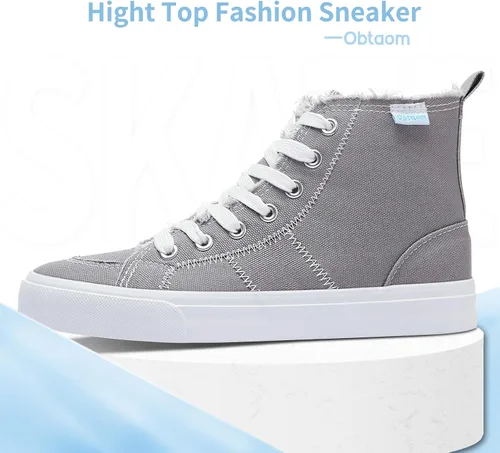 Vista 42 de Obtaom Zapatos de lona de alta calidad para mujer/hombre para jugar a media pantorrilla, zapatillas de deporte de moda casuales con cordones de alta