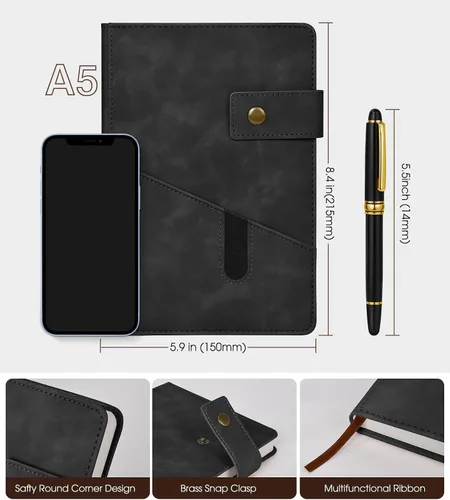 Vista 2 de vfaejll Cuaderno de cuero rayado A5, juego de diario personal de tapa dura con bolígrafo y caja de regalo, 100 páginas de 2.95 oz/yd² de papel