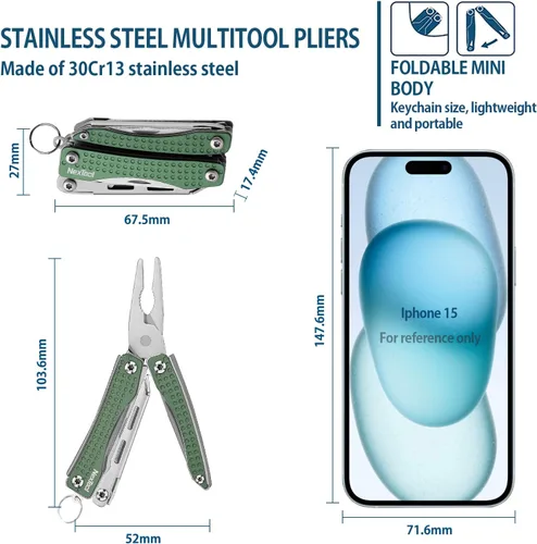 Vista 2 de NEXTOOL EDC Llavero Multiherramienta, 10 en 1 Mini Cuchillo de Bolsillo Multiherramienta con Alicates de Punta Fina, Tijeras, Mini Gadgets Útiles