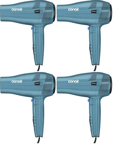 Vista 9 de Secador de pelo iónico Conair de 1875 W con mango plegable y guardacables, Azul Cable retráctil con mango plegable de doble voltaje de 1875 W
