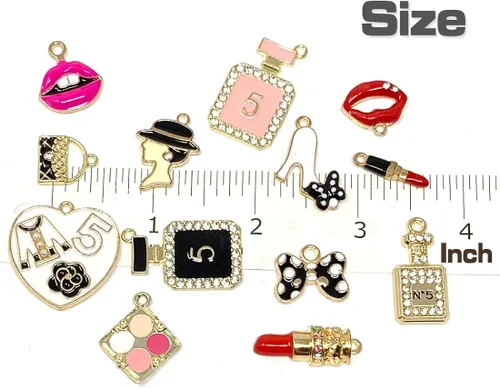 Vista 6 de SUNEEY Surtido de lápices labiales esmaltados chapados en oro, estilo moderno, dijes para zapatos, bricolaje para niñas, niños, mujeres, adultos