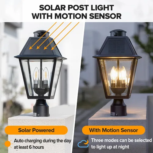 Vista 2 de LUTEC Lámpara de poste solar al aire libre con sensor de movimiento, luz de poste impermeable del atardecer al amanecer con tres modos, accesorios
