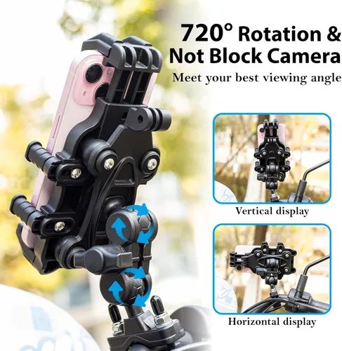 Vista 3 de EMERK Soporte para Teléfono de Motocicleta - [Amortiguador de Vibración Dual] [Anti-Vibración Anti-Robo] Soporte para Teléfono de Bicicleta, Cuna