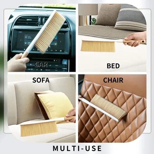 Vista 7 de Cepillos de limpieza de escobas de mano, cepillo suave para plumero de muebles con mango de madera largo, herramienta de polvo para el hogar